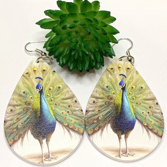 Peacock Earring, Peacock Jewelry, Bird Earring, Silly Earring, Gift Idea, Bird - Picture 2 of 5